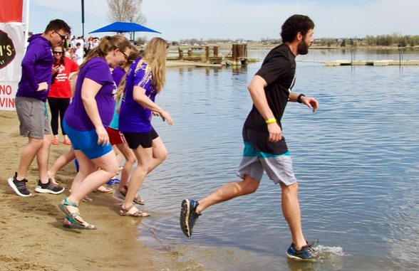 Unified Pals leap in to the water to begin their plunge  (photo courtesy of Laura Barnes) 